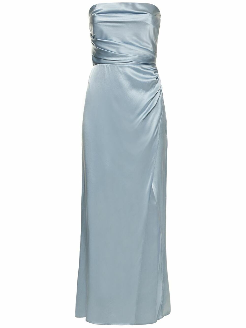 Reformation Barrow Silk Satin Strapless Maxi Dress Ice Blue 2 XS Slit Formal